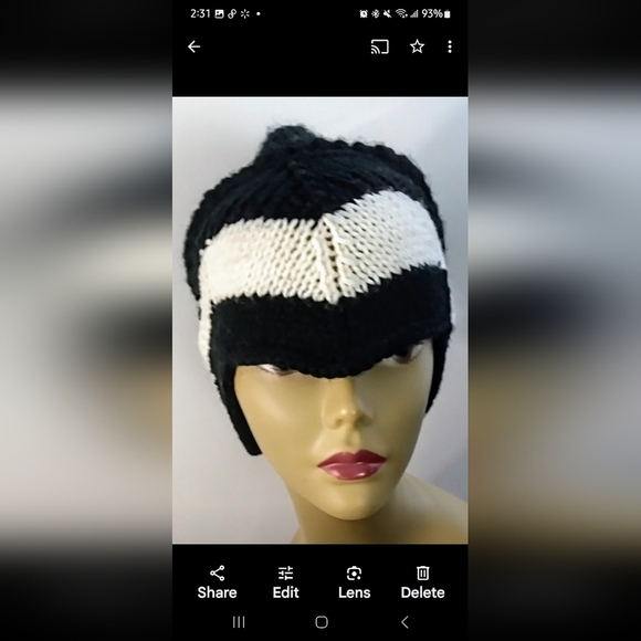 NWT Haute Couture Cashmere Blend Hand Knitted Chevron Assymetrical Slouch Beanie - Picture 3 of 3